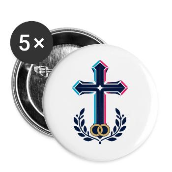 Neon Kreuz mit Lorbeerring - Buttons groß 56 mm (5er Pack) - Weiß - Vorne