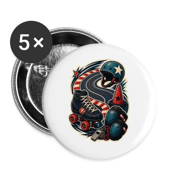 Rollschuh Kurventraining Hütchen Bahn - Buttons groß 56 mm (5er Pack) - Weiß - Vorne