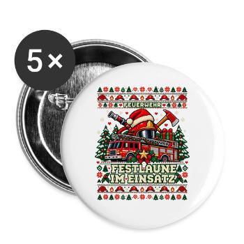Feuerwehr - Festlaune im Einsatz - Buttons groß 56 mm (5er Pack) - Weiß - Vorne