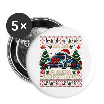 Polizei - Im Dienst der Festlaune - Buttons groß 56 mm (5er Pack) - Weiß - Vorne