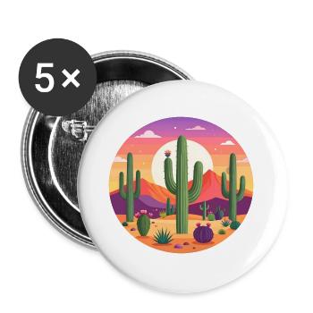 Kaktus Wüste Retro Badge Landschaft Bunt T-Shirt - Buttons groß 56 mm (5er Pack) - Weiß - Vorne