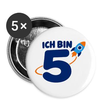 5. Geburtstag Rakete - Ich bin fünf - Buttons groß 56 mm (5er Pack) - Weiß - Vorne