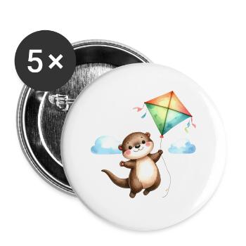 Comic Otter Drachen Steigen Herbst Wind  - Buttons groß 56 mm (5er Pack) - Weiß - Vorne