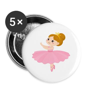 Kleine Comic Ballerina Rosa Tutu Tanzen T-Shirt - Buttons groß 56 mm (5er Pack) - Weiß - Vorne