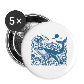 Welle und Wal: Blaue Welle - Buttons groß 56 mm (5er Pack) - Weiß - Vorne