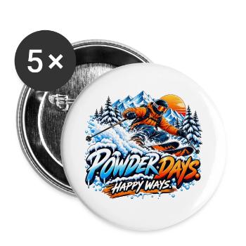 Powder Days Snow Vibe - Wintersport - Buttons groß 56 mm (5er Pack) - Weiß - Vorne