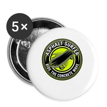 Asphalt Surfer – Longboard-Skater-Abzeichen - Buttons groß 56 mm (5er Pack) - Weiß - Vorne