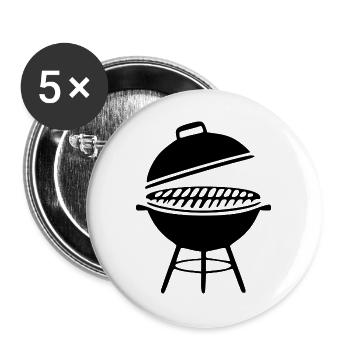 Kugelgrill Grillen Geschenk - Buttons groß 56 mm (5er Pack) - Weiß - Vorne