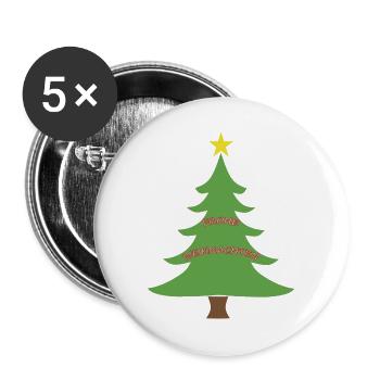 Weihnachtsbaum mit Stern – Frohe Weihnachten - Buttons groß 56 mm (5er Pack) - Weiß - Vorne