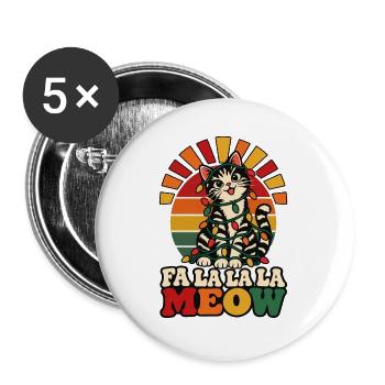 Katze mit Lichterkette Weihnachten - Buttons groß 56 mm (5er Pack) - Weiß - Vorne