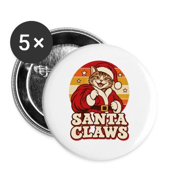 Santa Claws Katze Weihnachten - Buttons groß 56 mm (5er Pack) - Weiß - Vorne