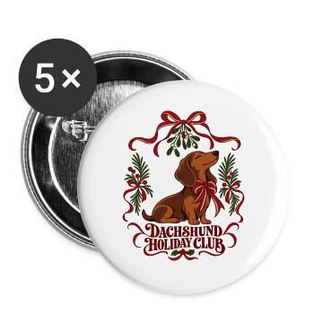 Dachshund Holiday Club - Buttons groß 56 mm (5er Pack) - Weiß - Vorne