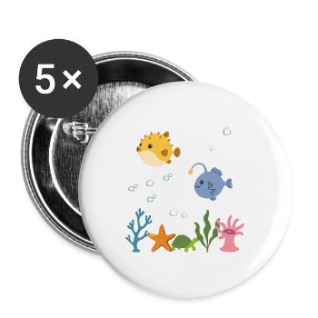Kugelfisch Unterwasser Kinder Seeteufel Ozean - Buttons groß 56 mm (5er Pack) - Weiß - Vorne