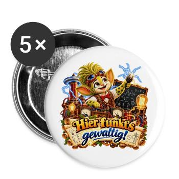 Wenuma Hier funkts gewaltig  - Buttons groß 56 mm (5er Pack) - Weiß - Vorne
