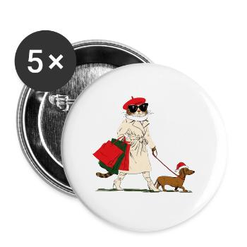 Christmas Shopping Fashion Cat - Buttons groß 56 mm (5er Pack) - Weiß - Vorne