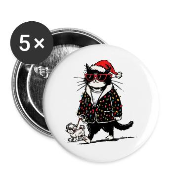 Cool Christmas Lights Cat Walking Dog - Buttons groß 56 mm (5er Pack) - Weiß - Vorne