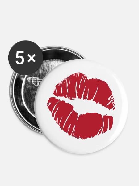 Red Lip Kiss - Buttons groß 56 mm (5er Pack) - Weiß