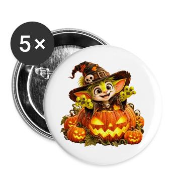 Wenuma Kürbishexe - Buttons groß 56 mm (5er Pack) - Weiß - Vorne