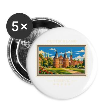 Deutschland Lübeck Vintage Reisemarke - Buttons groß 56 mm (5er Pack) - Weiß - Vorne