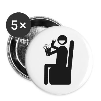 Popcorn mit einem Lächeln essen - Buttons groß 56 mm (5er Pack) - Weiß - Vorne