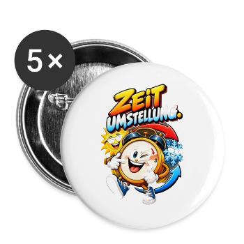 Zeitumstellung Cartoon Uhr Motiv - Buttons groß 56 mm (5er Pack) - Weiß - Vorne