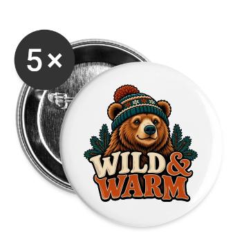 Wild & warm – Bär mit Wintermütze - Buttons groß 56 mm (5er Pack) - Weiß - Vorne