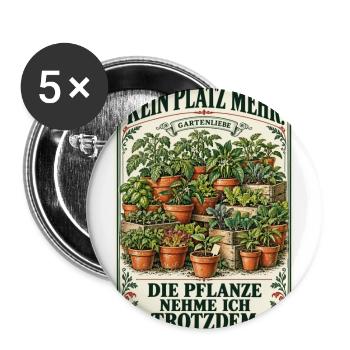 Kein Platz mehr – Gartenliebe im Vintage-Look - Buttons groß 56 mm (5er Pack) - Weiß - Vorne