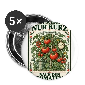 Nur kurz nach den Tomaten – Vintage-Gartenmotiv - Buttons groß 56 mm (5er Pack) - Weiß - Vorne