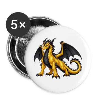 Goldener Drache – Majestätischer Fantasy Drache - Buttons groß 56 mm (5er Pack) - Weiß - Vorne