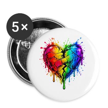 Regenbogenherz mit Pflaster - Buttons groß 56 mm (5er Pack) - Weiß - Vorne