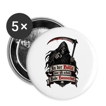 Sensenmann mit Höllen Hausverbot - Buttons groß 56 mm (5er Pack) - Weiß - Vorne