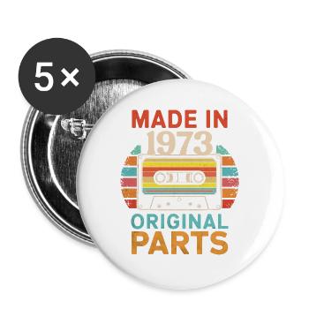 1973 Geburtstag Original 70er 80er Kassettenband Retro - Buttons groß 56 mm (5er Pack) - Weiß - Vorne