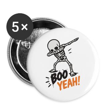 Halloween Skelett Boo yeah  - Buttons groß 56 mm (5er Pack) - Weiß - Vorne