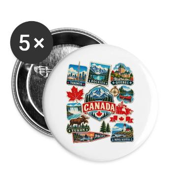 Kanada Reisesticker - Buttons groß 56 mm (5er Pack) - Weiß - Vorne