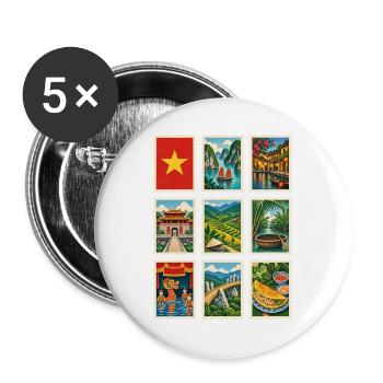 Vietnam Briefmarken - Buttons groß 56 mm (5er Pack) - Weiß - Vorne