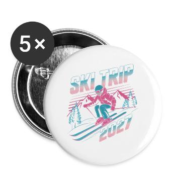 Skireise 2027 Neon Retro - Buttons groß 56 mm (5er Pack) - Weiß - Vorne