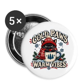 Kalte Pfoten Warme Vibes - Buttons groß 56 mm (5er Pack) - Weiß - Vorne