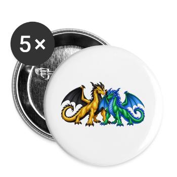 Drachenpaar in Liebe – Romantische Fantasy Drachen - Buttons groß 56 mm (5er Pack) - Weiß - Vorne