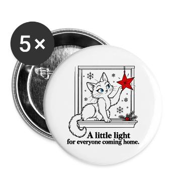 Weihnachtskatze hängt einen Homecoming-Stern auf - Buttons groß 56 mm (5er Pack) - Weiß - Vorne