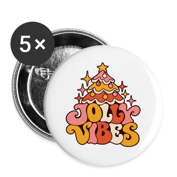 Jolly Vibes Weihnachtsbaum Retro Groovy Weihnachte - Buttons groß 56 mm (5er Pack) - Weiß - Vorne