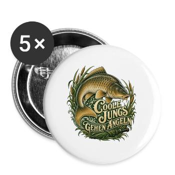 Angler Spruch Jungen Karpfen Schuppenkarpfen - Buttons groß 56 mm (5er Pack) - Weiß - Vorne