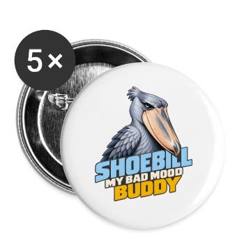 Schuhschnabel – Mein schlechte Laune-Kumpel | Exotischer Vogel - Buttons groß 56 mm (5er Pack) - Weiß - Vorne