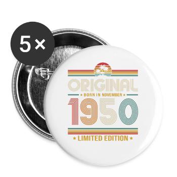 76. Geburtstag Geschenk November Jahrgang 1950 - Buttons groß 56 mm (5er Pack) - Weiß - Vorne