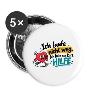 Herz in Not – Hilfe App Motiv - Buttons groß 56 mm (5er Pack) - Weiß - Vorne