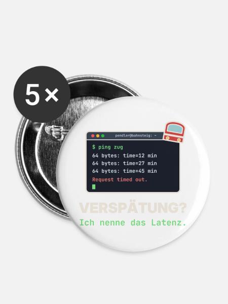 Ping Verzögerung: Latenz Meme - Buttons groß 56 mm (5er Pack) - Weiß