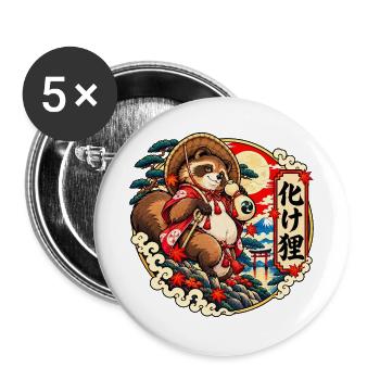 Bake Tanuki: Japans schelmischer Yokai - Buttons groß 56 mm (5er Pack) - Weiß - Vorne
