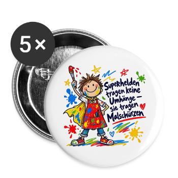 Kunterbunter Malheld – Kindermotiv - Buttons groß 56 mm (5er Pack) - Weiß - Vorne
