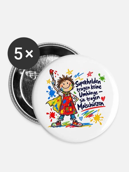 Kunterbunter Malheld – Kindermotiv - Buttons groß 56 mm (5er Pack) - Weiß
