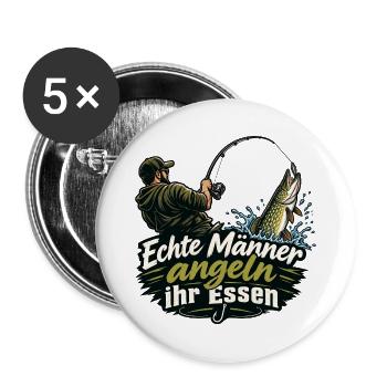 Echte Männer angeln ihr Essen - Buttons groß 56 mm (5er Pack) - Weiß - Vorne