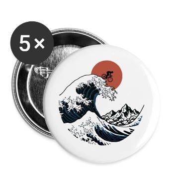 Japanische Ukiyo-e Gravel Bike Wave Art - Buttons groß 56 mm (5er Pack) - Weiß - Vorne